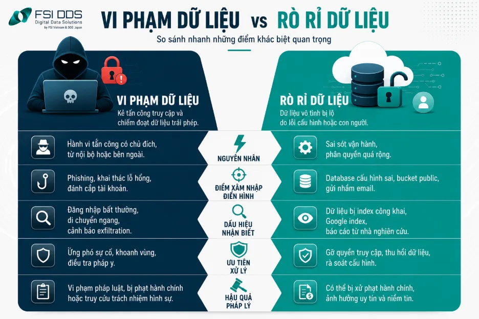 5 điểm khác biệt quan trọng giữa vi phạm dữ liệu và rò rỉ dữ liệu