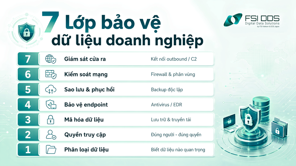 Infographic 7 lớp bảo vệ dữ liệu doanh nghiệp