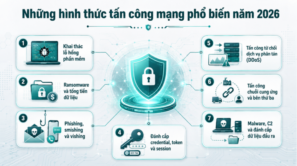 Các hình thức tấn công mạng phổ biến năm 2026