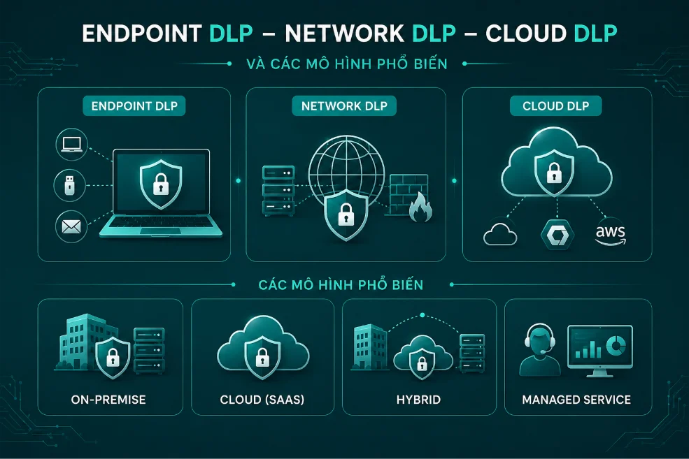 Doanh nghiệp thường kết hợp Endpoint DLP, Network DLP và Cloud DLP